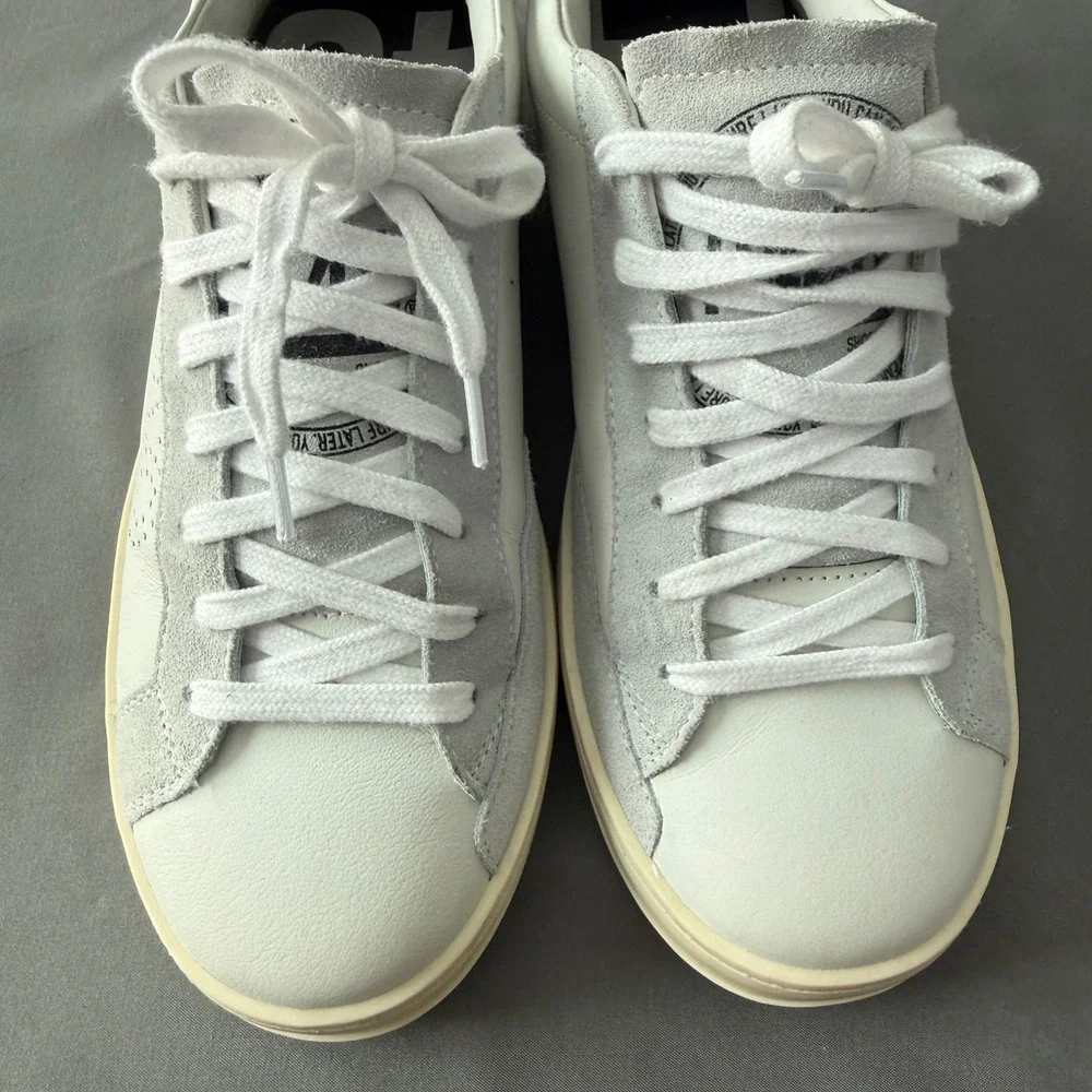 P448‎ John Sneakers Women 38 White Grey Leopard Calf Hair Yellow Low Top Italy